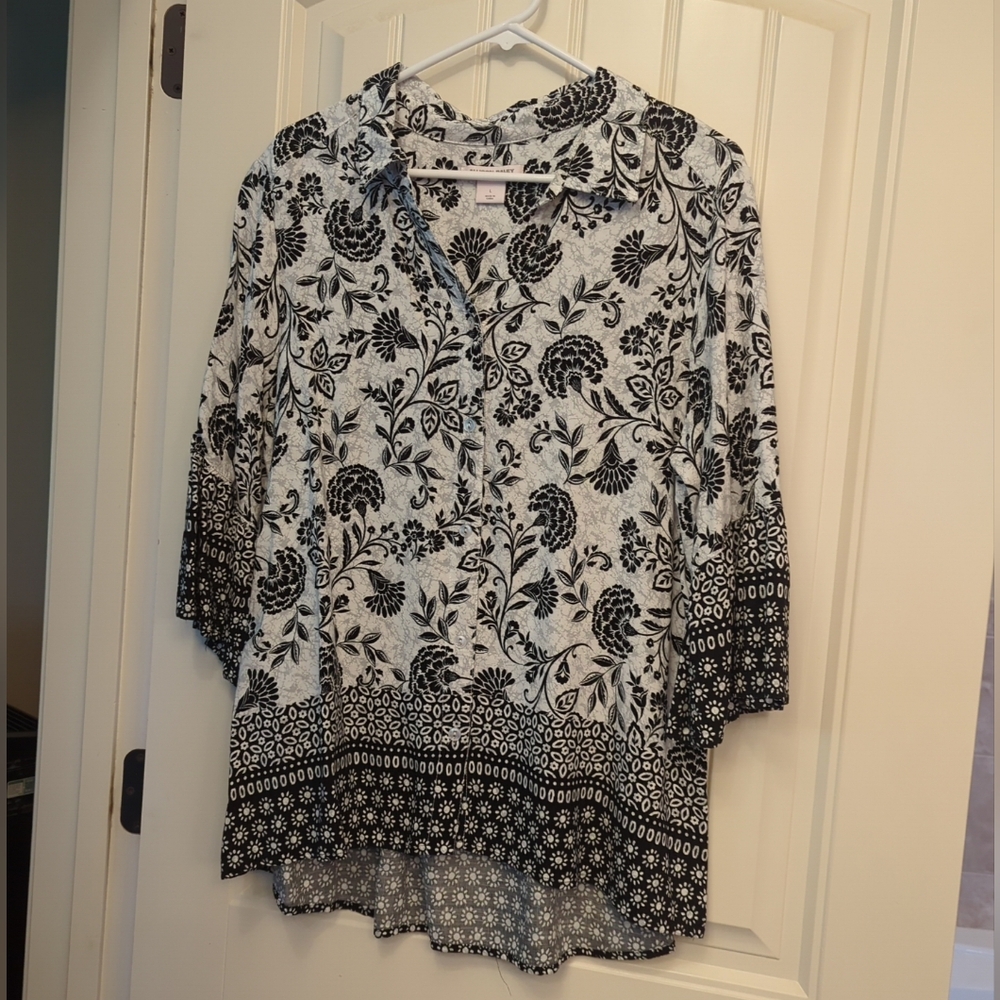 Allison Daley Black and White Patterned Blouse
